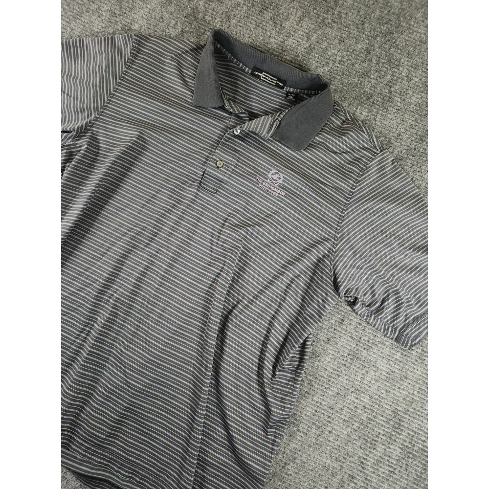 Carnoustie Mens XL Polo Shirt Grey Purple Striped Broadmoor Golf Club Mercerized